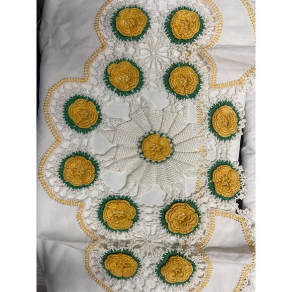 Set of Handmade Embroidered Yellow Flower Pillowcases King Size - Picture 3 of 6